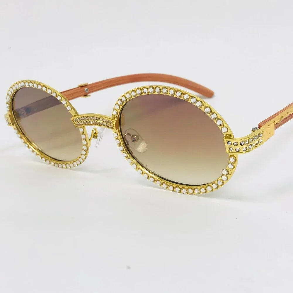 Men Sunglasses Brown Hip Hop Lens Rectangular Rimless Diamond Gang‎ Style Lentes
